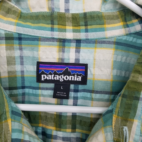 Patagonia Puckerware Shirt Organic Cotton Plaid in Beryl Green Large - Picture 10 of 13